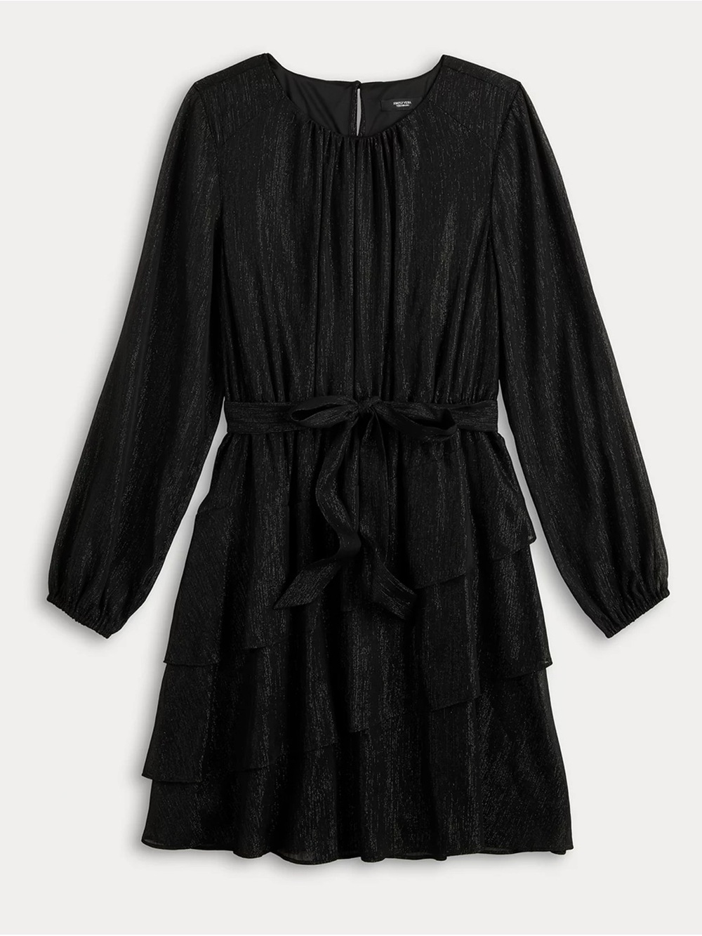Simply Vera Vera Wang Black Long-Sleeve Tiered Dress with Waist Tie
